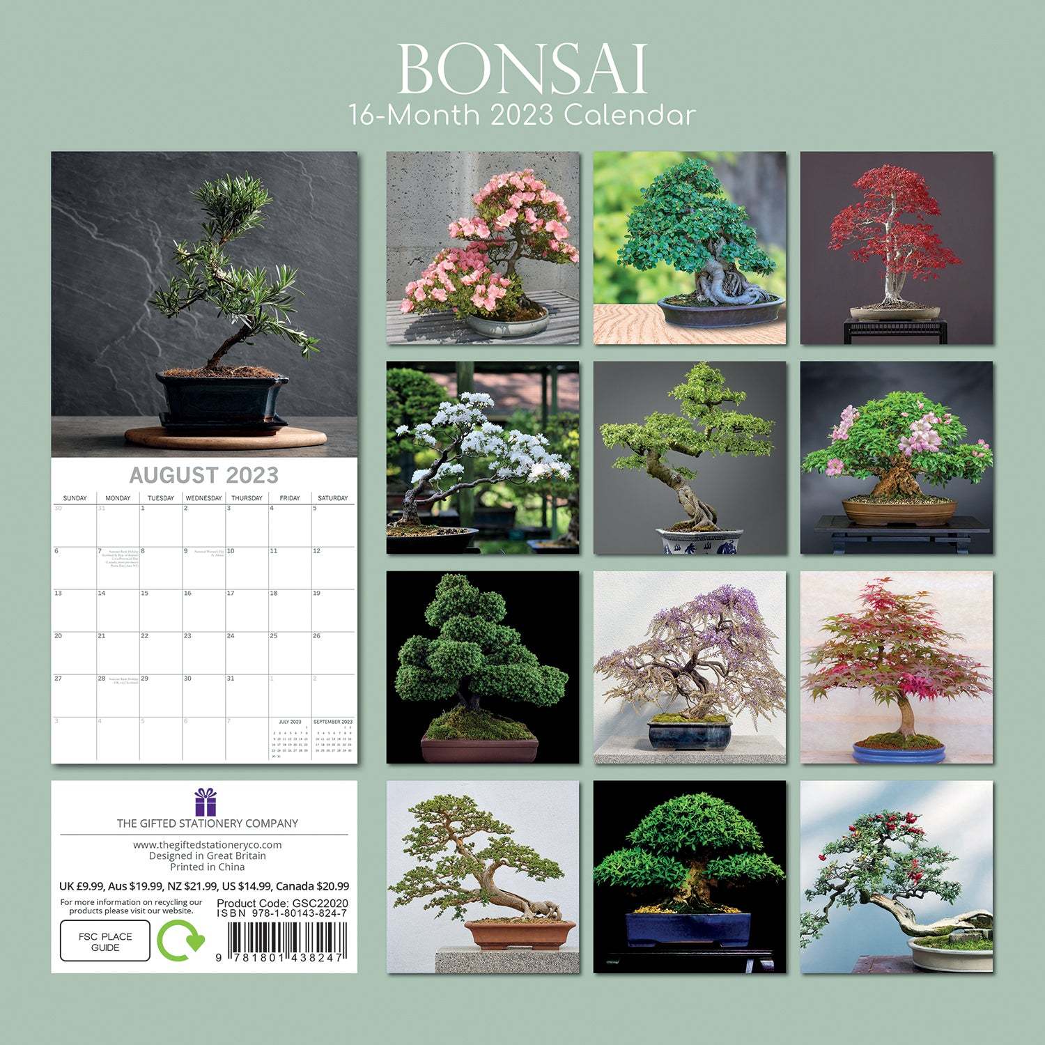 Bonsai 2023 Square Wall Calendar 16 Month Floral Planner Christmas New