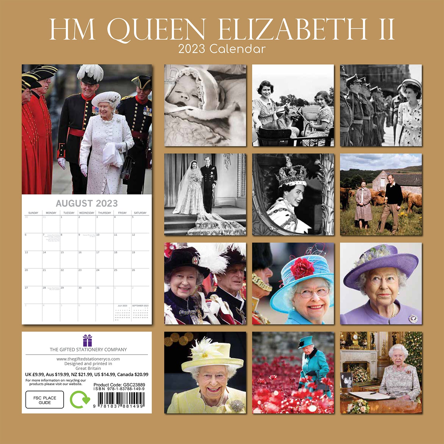 HM Queen Elizabeth II 2023 Square Wall Calendar 16 Months Planner New