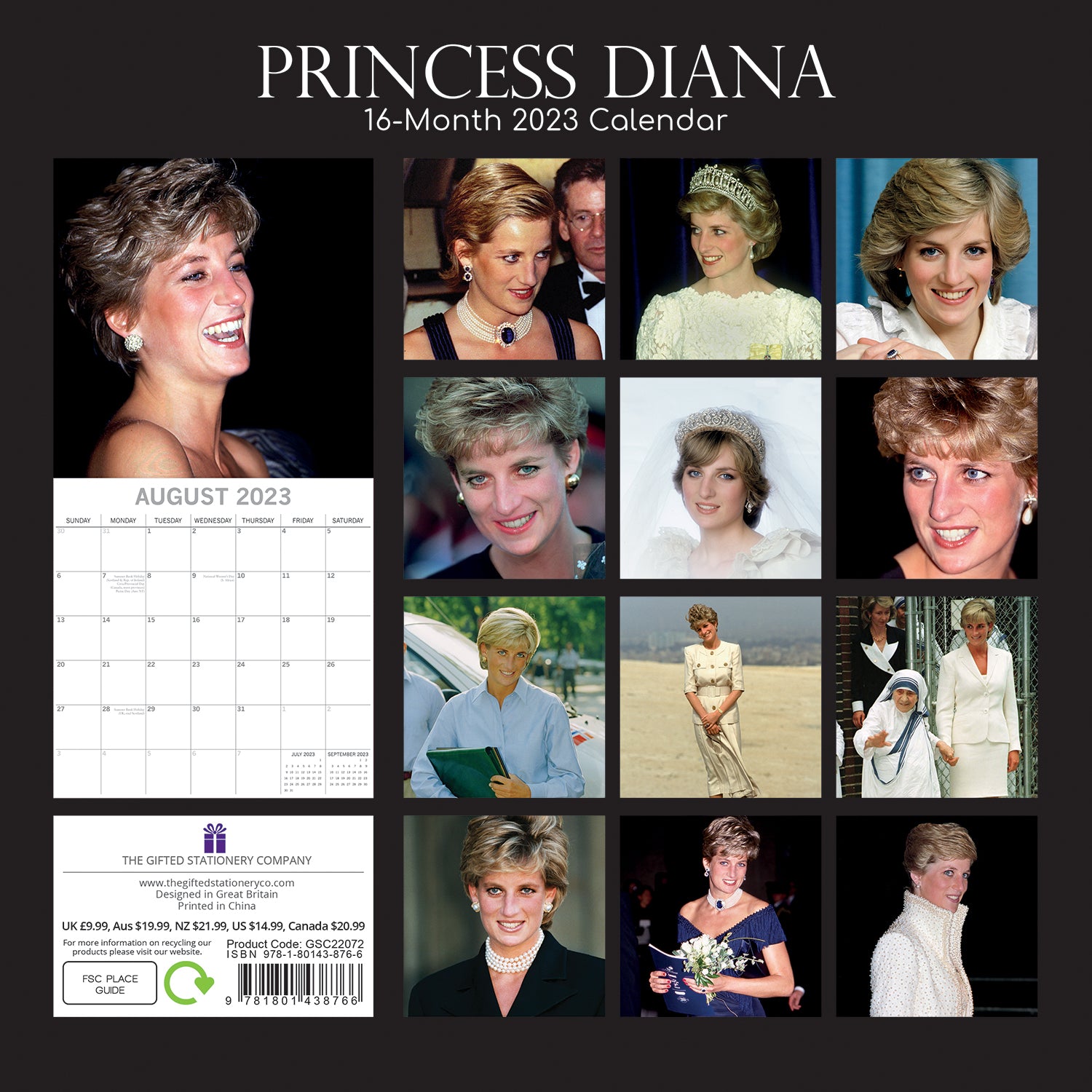 Princess Diana 2023 Square Wall Calendar 16 Months Planner Xmas New