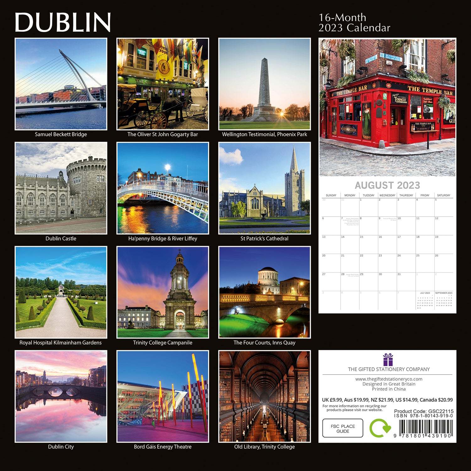 Dublin 2023 Square Wall Calendar 16Month Premium Planner Christmas New