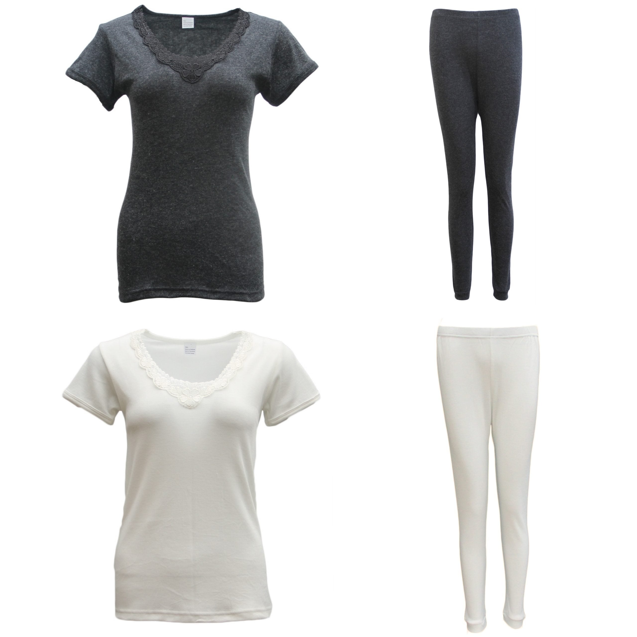 New Women's 2PCS SET Merino Wool Short Sleeve Top Shirt Thermal Leggings Pajamas - Zmart Australia