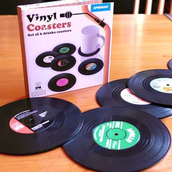 6x Creative Vinyl Record Cup Coaster Glass Drink Holder Place Mat Tableware Home - Zmart Australia
