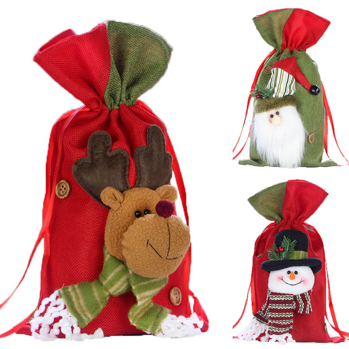 Christmas Sack Santa Reindeer Gift Candy Canvas Stocking Bag Xmas Party Decor - Zmart Australia