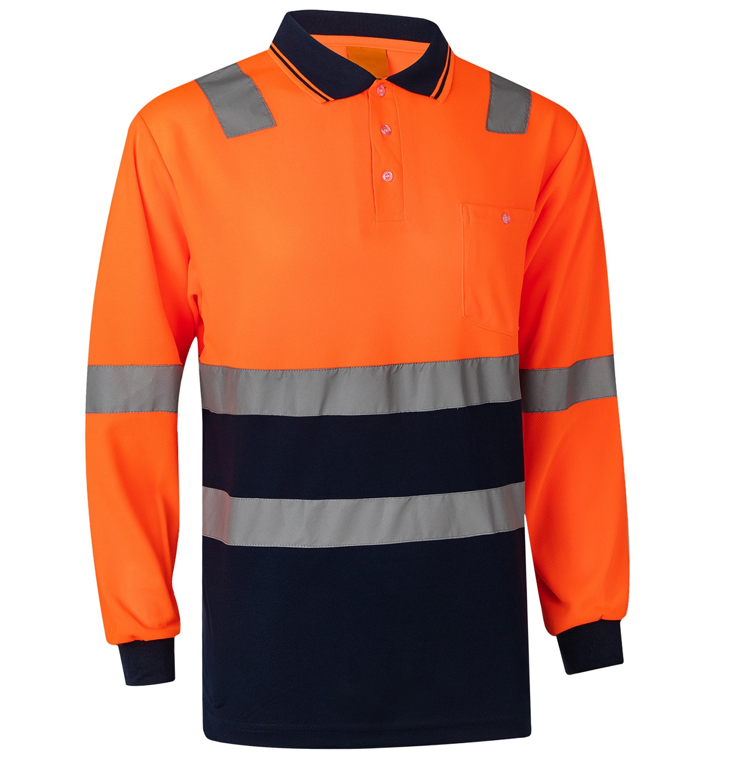 HI VIS Long Sleeve Workwear Shirt w Reflective Tape Cool Dry Safety ...