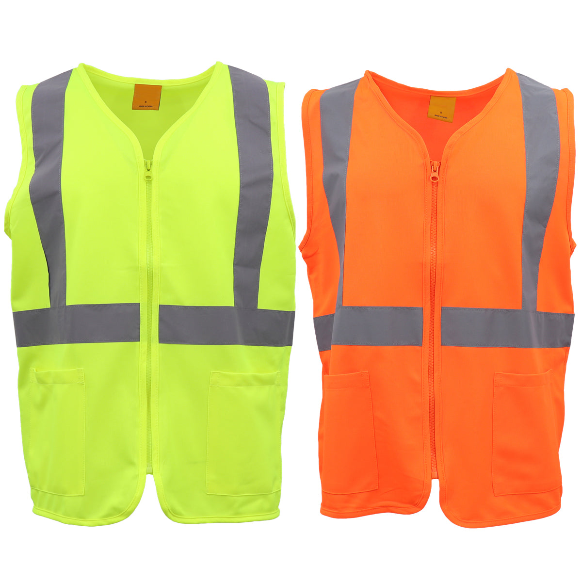 HI VIS Safety Zip Up Vest Workwear Reflective Tape Pocket Day Night Visibility - Zmart Australia
