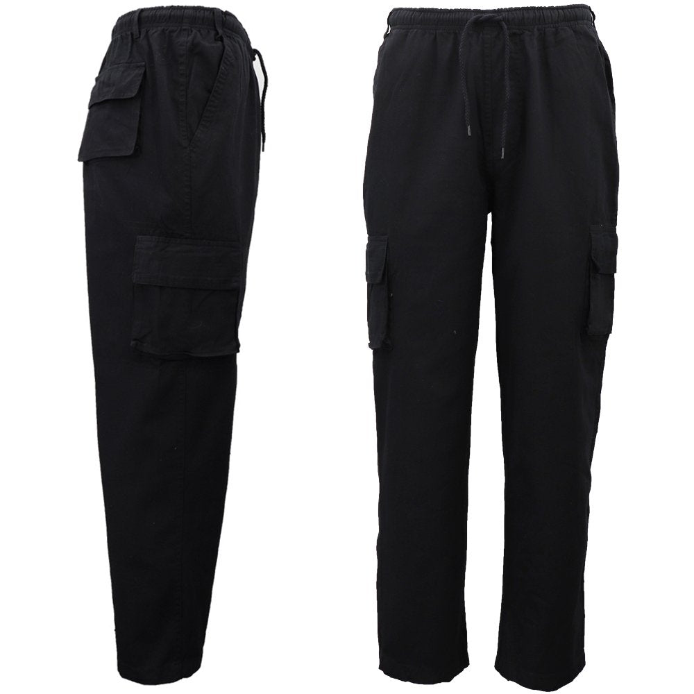 Men's 100 Cotton Drill Elastic Waist Cargo Work Pants Jeans Trousers 6