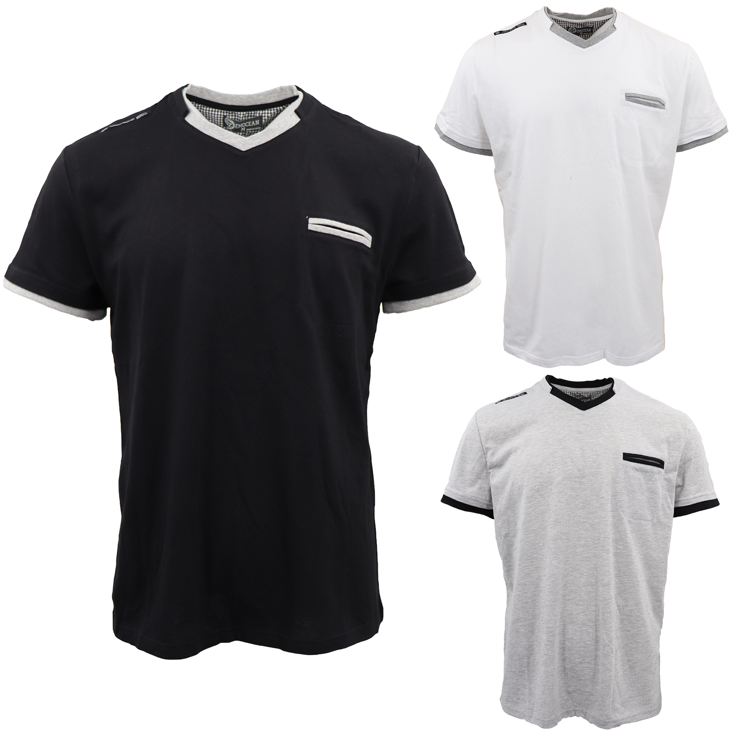 Men's 100% Cotton Short Sleeve T-Shirt Retro Ringer Style Plain Tee Tops Pocket - Zmart Australia