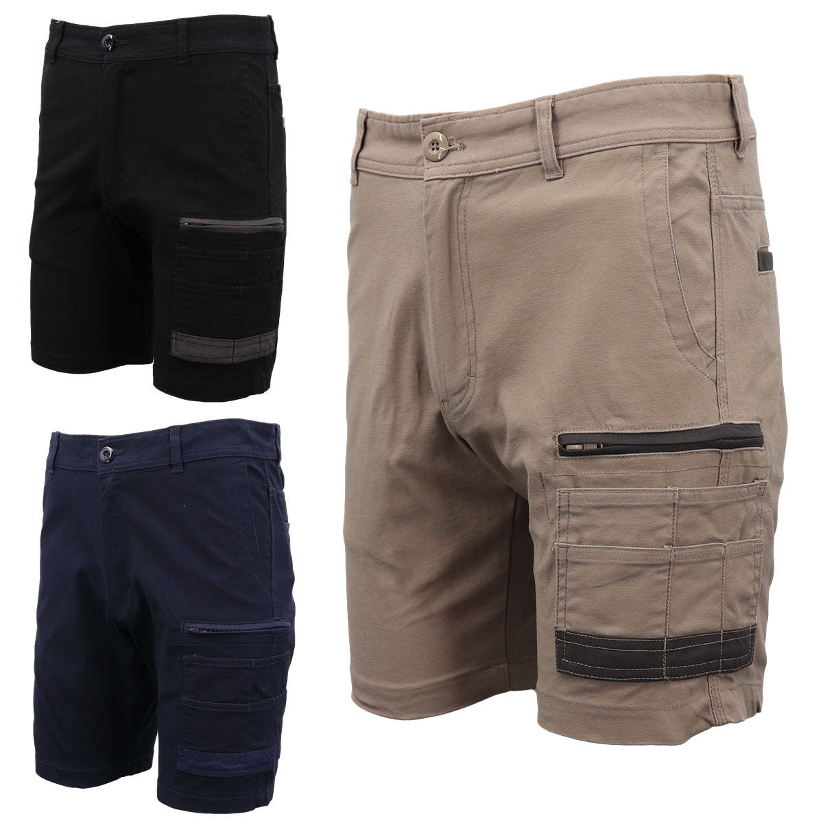 Mens Cargo Cotton Drill Work Shorts UPF 50+ 13 Pockets Tradies Workwear ...