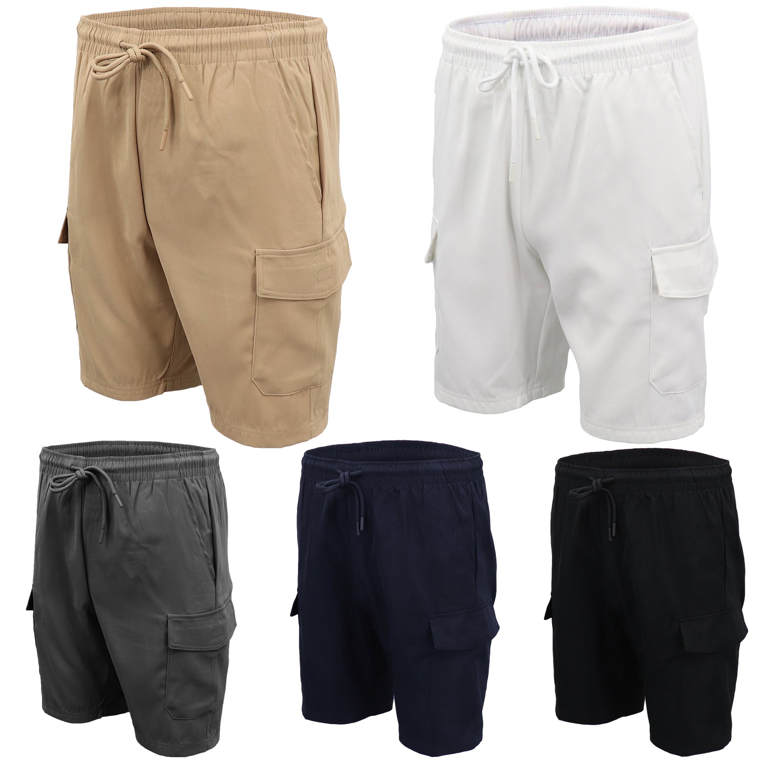 Mens elastic waist hot sale cargo shorts with drawstring