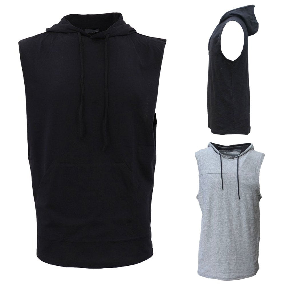 Men's Cotton Sleeveless Hoodie Top w Pocket Hooded Sport Gym Muscle Vest Singlet - Zmart Australia