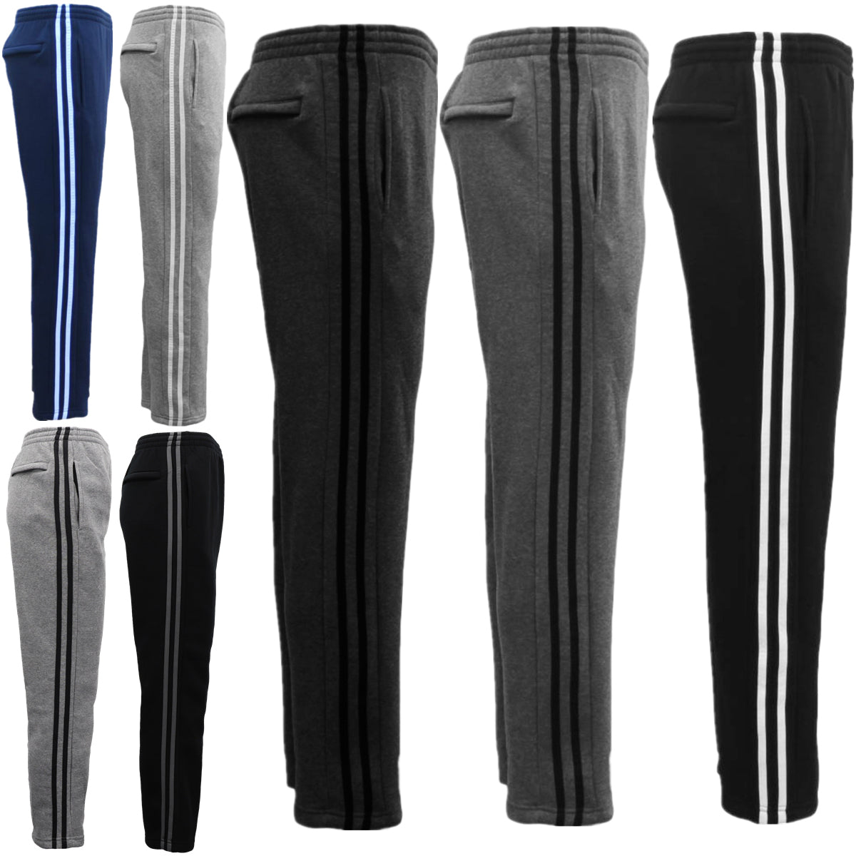 Men's Fleece Casual Sports Track Pants w Zip Pocket Striped Sweat Trousers S-6XL - Zmart Australia