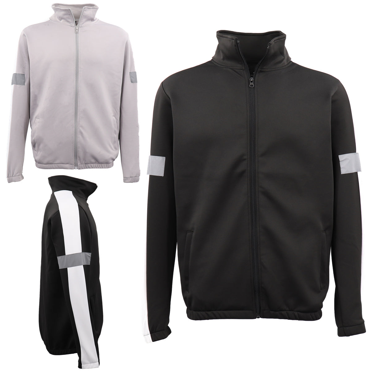 Men's Track Suit Jacket w Reflective Tape Windproof Sports Jumper Sweatshirts - Zmart Australia