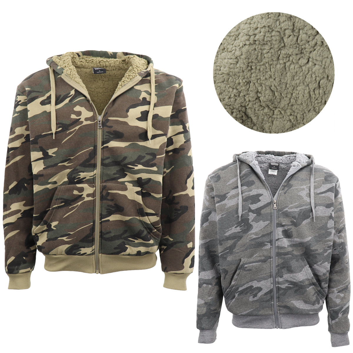Men's Thick Zip Up Camouflage Hoodie Jacket Winter Sherpa Fur Fluffy Fleece Coat - Zmart Australia