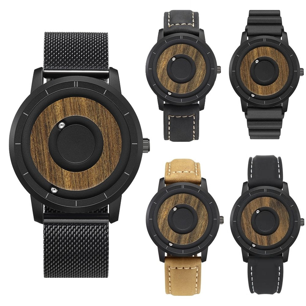 Men's Wooden Dial Magnetic Quartz Cascual Sports Wrist Watch Steel Leather Strap - Zmart Australia