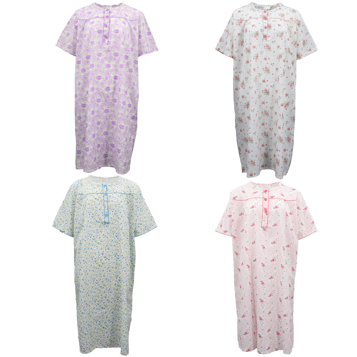 Women's 100% Cotton Short Sleeves Night Dress Gown Nightie Pajamas PJs Sleepwear - Zmart Australia