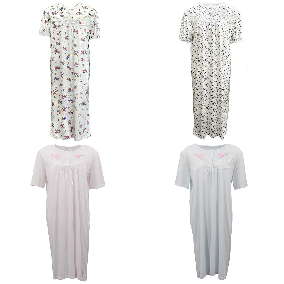 Women's 100% Cotton Short Sleeves Nightie Night Gown Pajamas PJs Sleepwear Dress - Zmart Australia