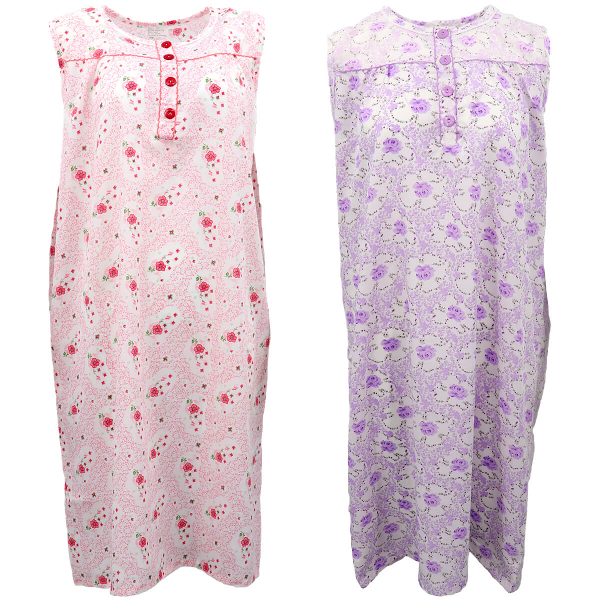 Women's 100% Cotton Sleeveless Long Nightie Night Dress Pajamas Sleepwear Button - Zmart Australia