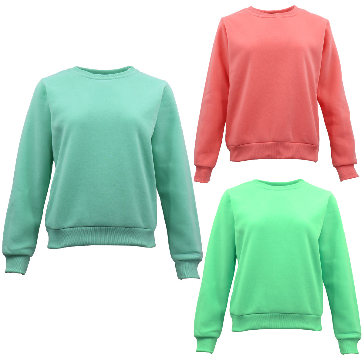 Women's Adult Plain Pullover Fleece Jumper Long Sleeve Crew Neck Sweater Shirt - Zmart Australia