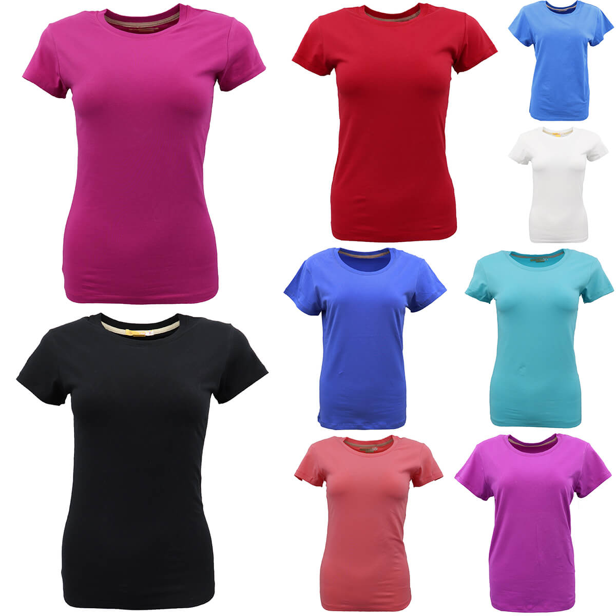 Women's Cotton Plain Basic Crew Neck T Shirt Soft Stretch Short Sleeves Tee Top - Zmart Australia