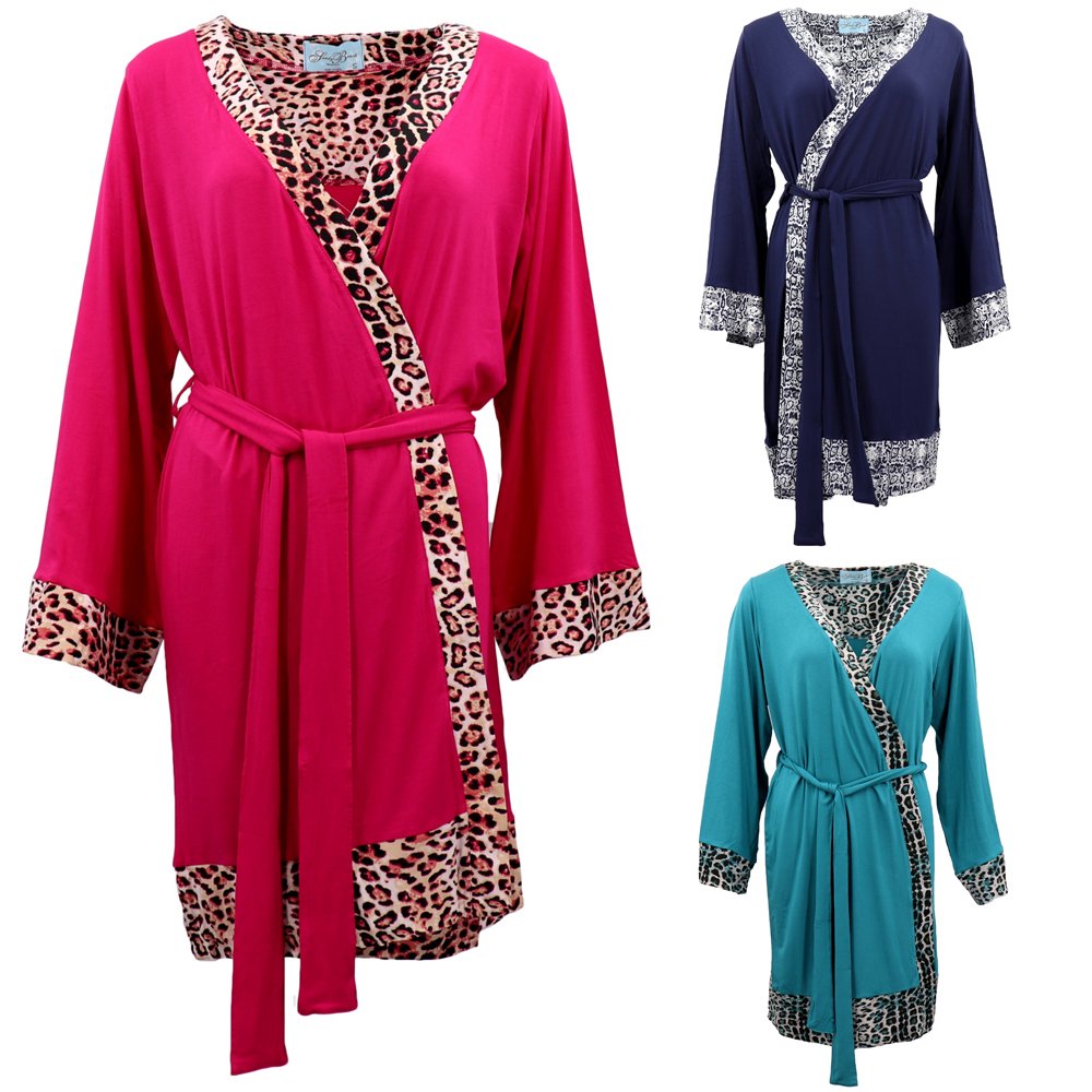 Women's Fashion Leopard Pajamas PJ Dress Gown Sleepwear Nightie Bath Robe Satin - Zmart Australia