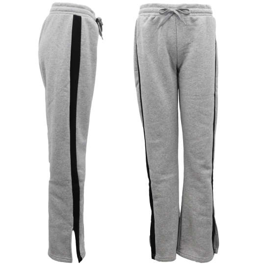 Womens Fleece High Waiste Side Split Wide Leg Sweat Track Pants Striped