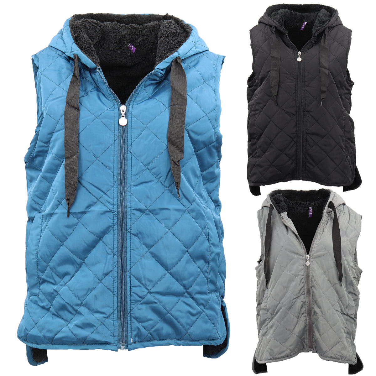 Women's Thick Quilted Vest Sherpa Fur Lined Hooded Sleeveless Puffer Jacket Coat - Zmart Australia