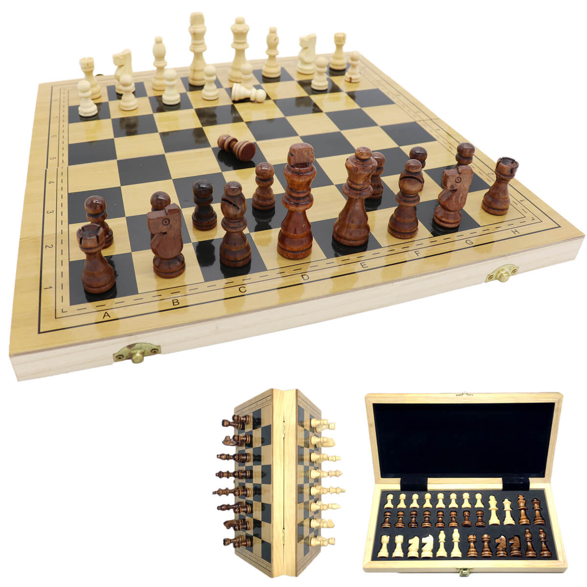 Wooden Foldable Large Magnetic Chess Set Portable Chessboard Family Game Gift - Zmart Australia
