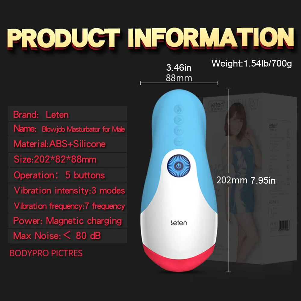Leten 10 Vibrating Male Masturbator Smart Warmer Tongue Licking Blowjob Toy