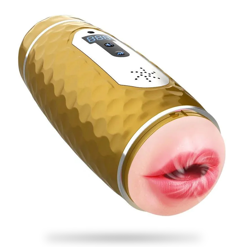 Golden Knight 10 Frequency Male Masturbator Double Heads Realist Vagina Auto-Heating Voice Blowjob Toy-Uxolclub - Best Adult Sex Toys Online Retailers