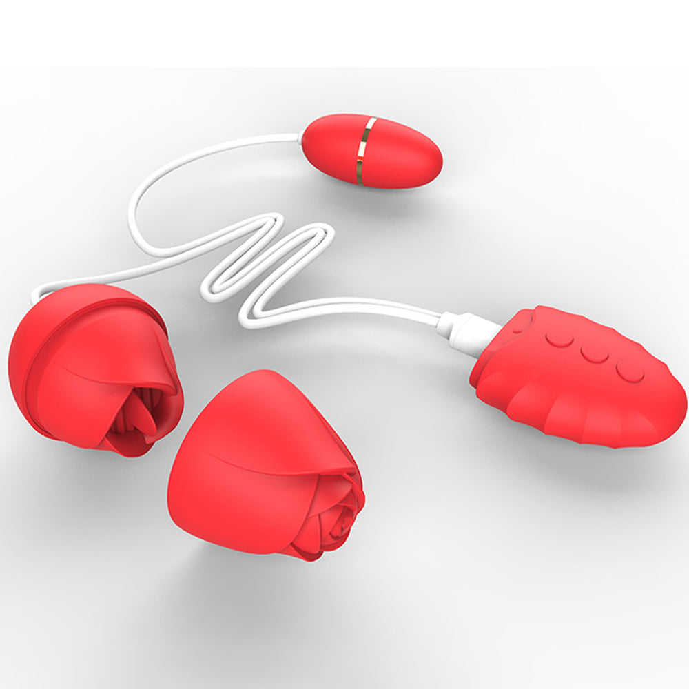 Double Tongue Licking Rose Vibrator Female Masturbation Vibrating Egg-Uxolclub