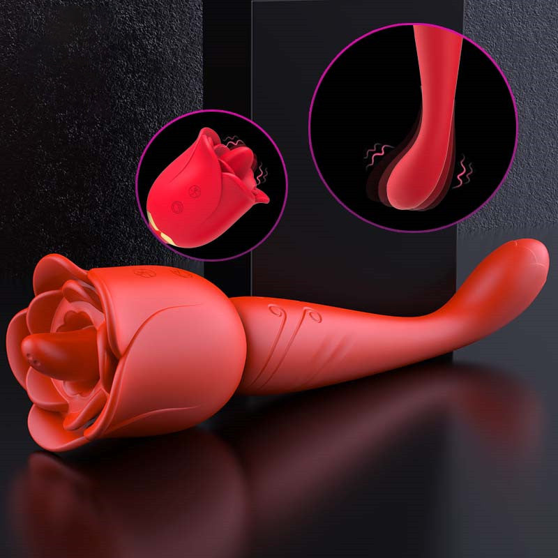 10 Frequency Licking Tongue Vibrating Rose Masturbation Stick-Uxolclub
