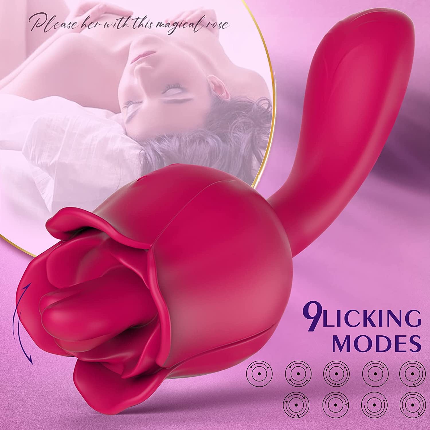 2 In 1 Rose Tongue Licking Female Vibrator-Uxolclub