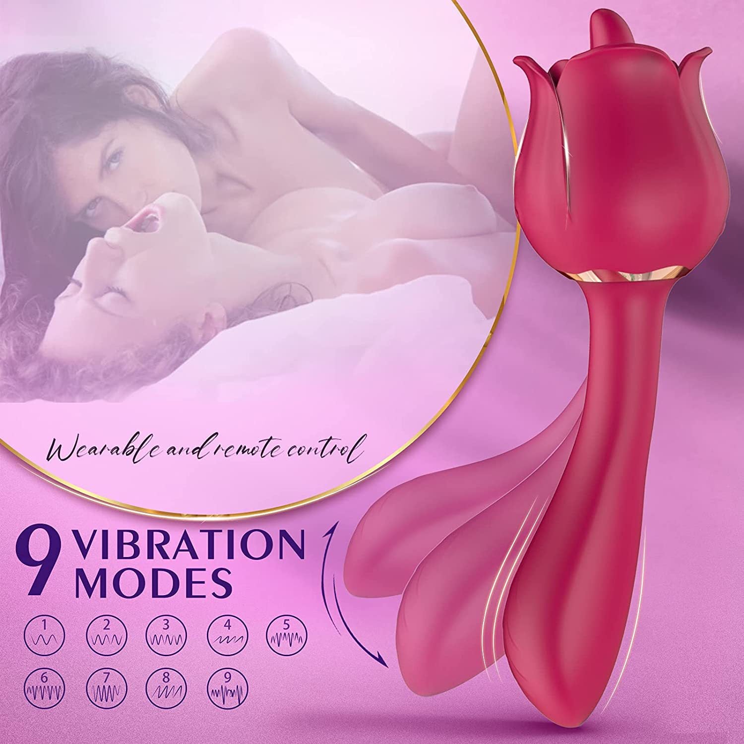 2 In 1 Rose Tongue Licking Female Vibrator-Uxolclub