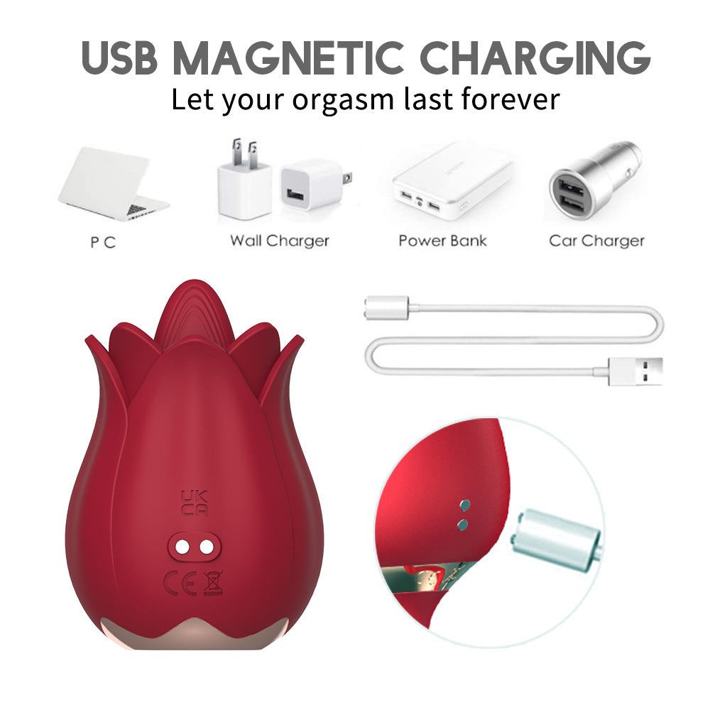 Rose Petal Vibrator - 7 Tongue Licking Modes Clit & Nipples Sucking-Uxolclub