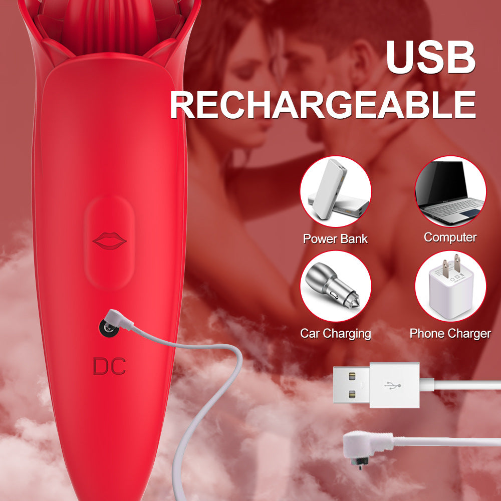 Rose Shaped Vibrating Tongue 5 Frequency Massage Rose Vibrator-Uxolclub
