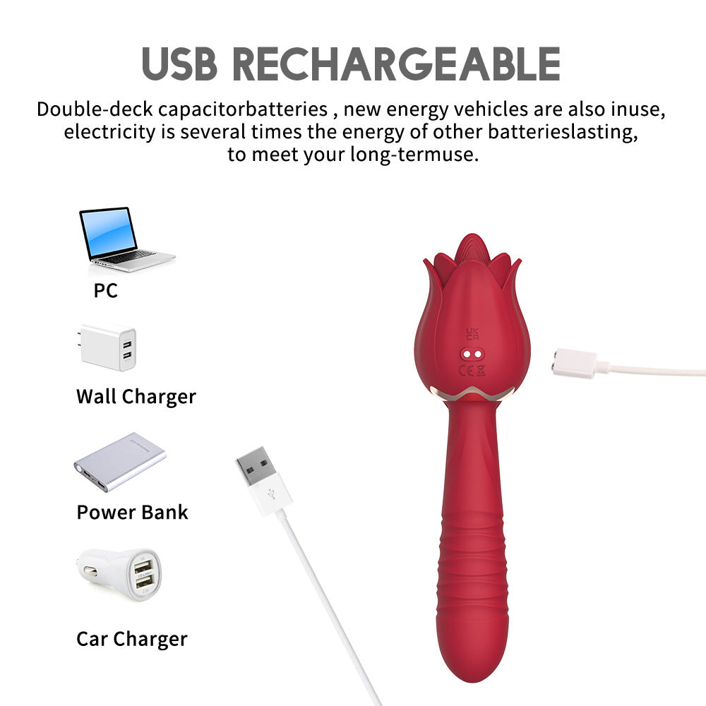 The Rose Vibrator for Women Tongue Licking Retractable Vibrating Egg-Uxolclub