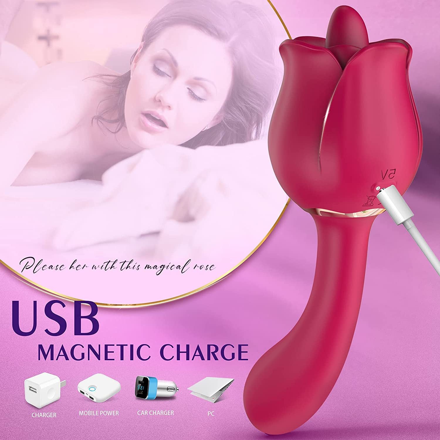 2 In 1 Rose Tongue Licking Female Vibrator-Uxolclub