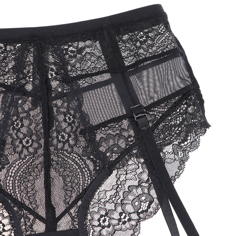 High Waist Sexy Sheer Lace Suspender Panties-Uxolclub