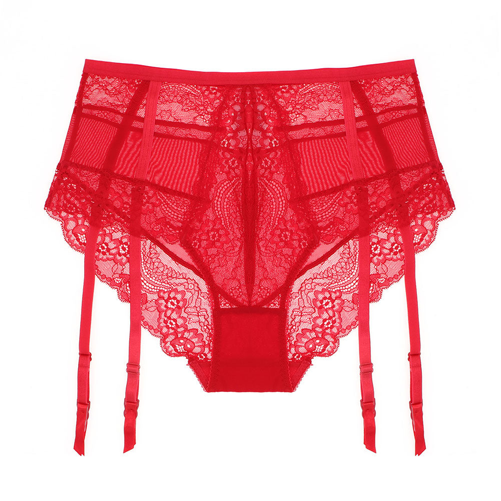 High Waist Sexy Sheer Lace Suspender Panties-Uxolclub