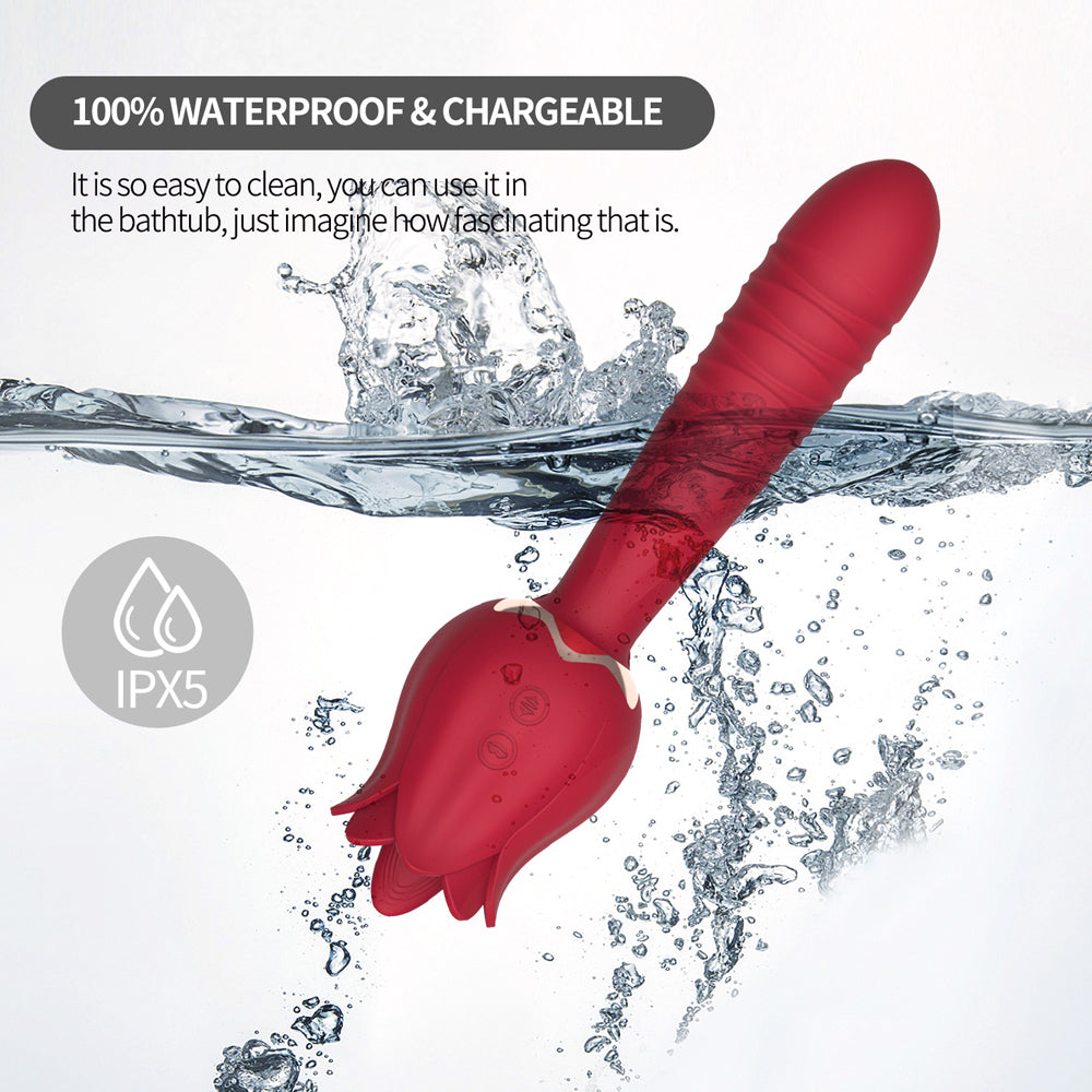 The Rose Vibrator for Women Tongue Licking Retractable Vibrating Egg-Uxolclub