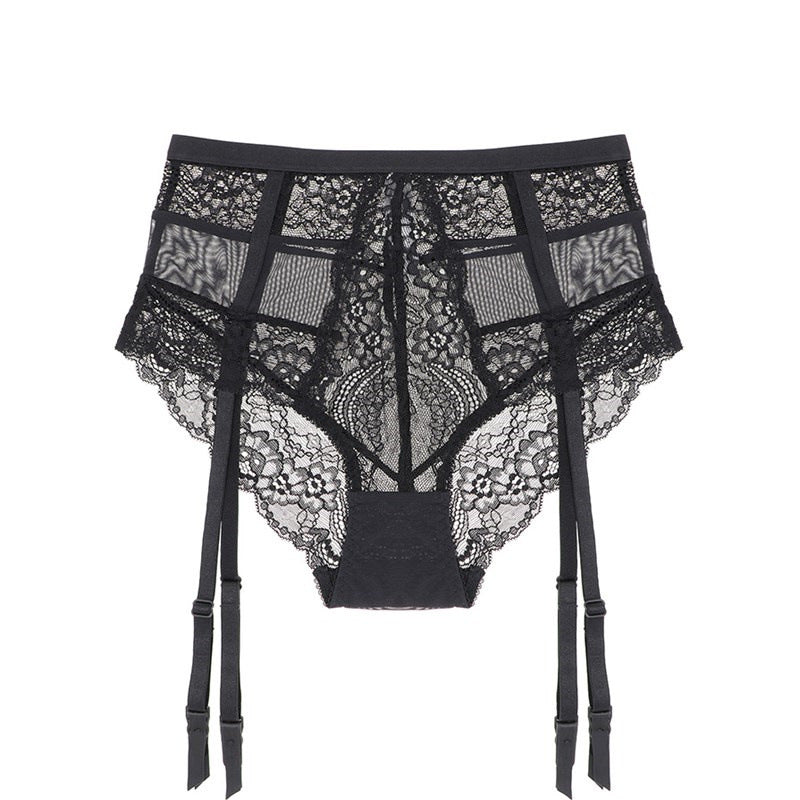 High Waist Sexy Sheer Lace Suspender Panties-Uxolclub
