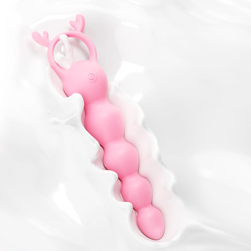 12 Frequency Pink Vibrating Anal Beads G-spot Stimulator-Uxolclub