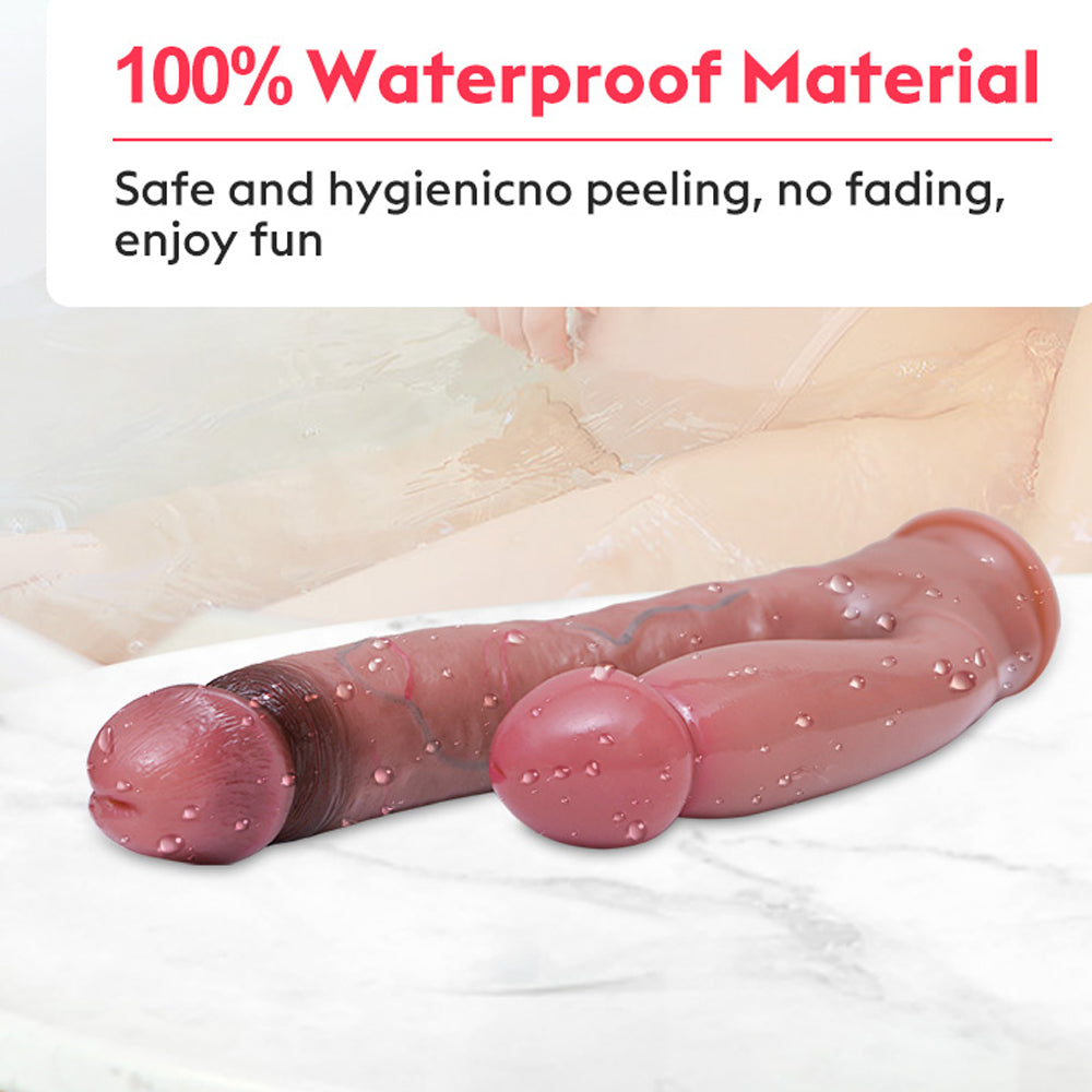 Double Penetration Dildo Suction Cup Silicone Allovers Thrusting Dildo-Uxolclub