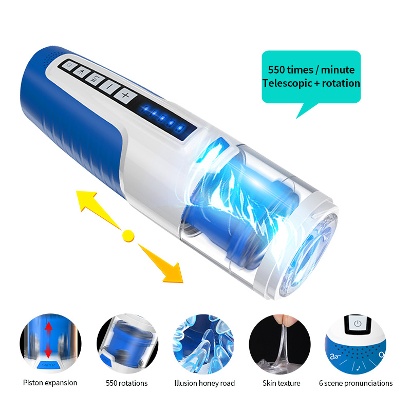 6 Scenes 5-Speeds & Frequency Rotating Telescopic Masturbation Cup