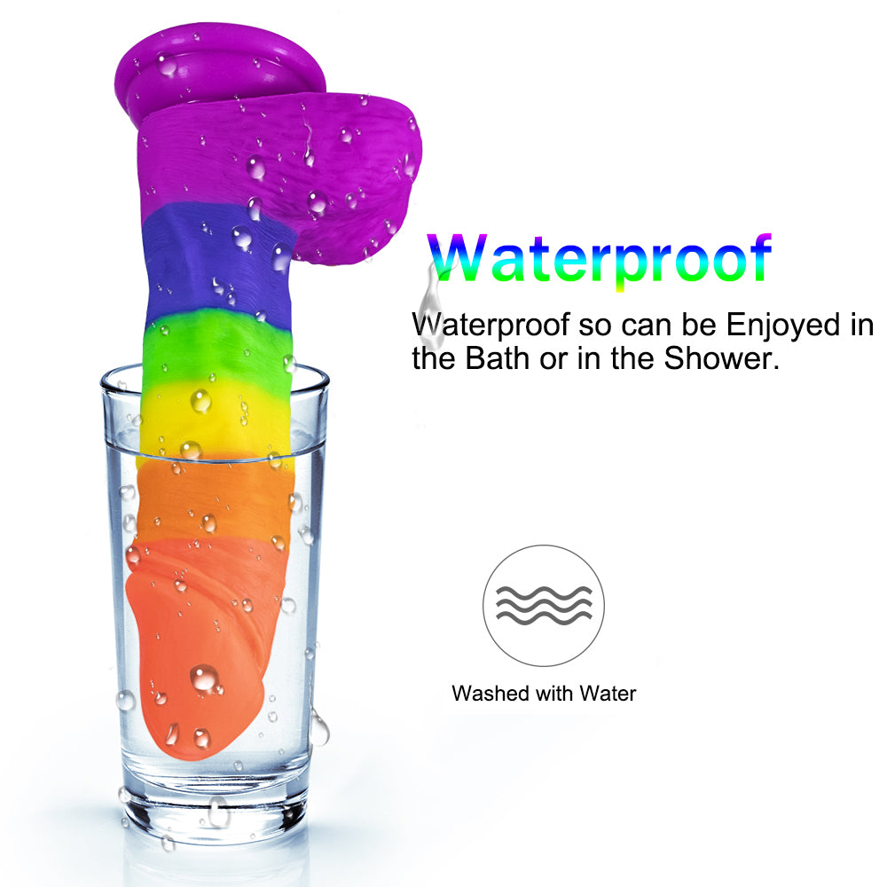 Rainbow Dildo | Silicone Suction Cups Allovers Thrusting Dildo-Uxolclub