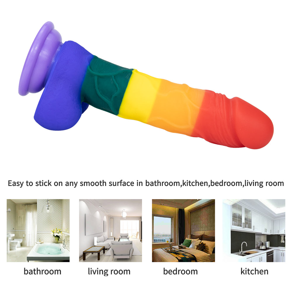 8 Inch Allovers Dildo Transparent Sucker Rainbow Dildo-Uxolclub
