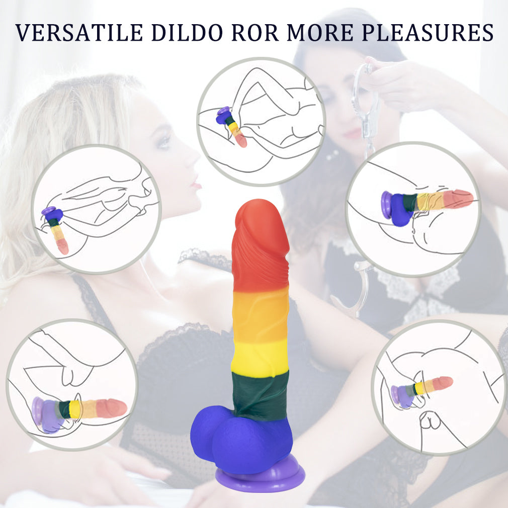 8 Inch Allovers Dildo Transparent Sucker Rainbow Dildo-Uxolclub