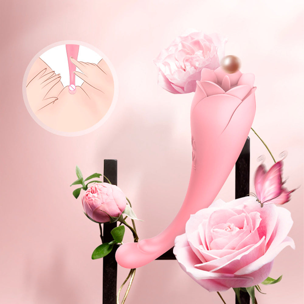 Rose Vibrator Rose Dildos Sex Toy Nipple Vibrator - Tongue Licking and Clit Sucking-Uxolclub