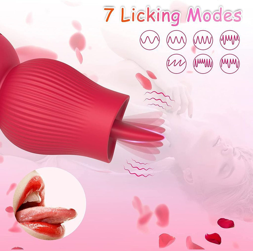 2 in 1 Rose Suction Vibrator and Tongue Vibrator for Female Male Couple-Uxolclub
