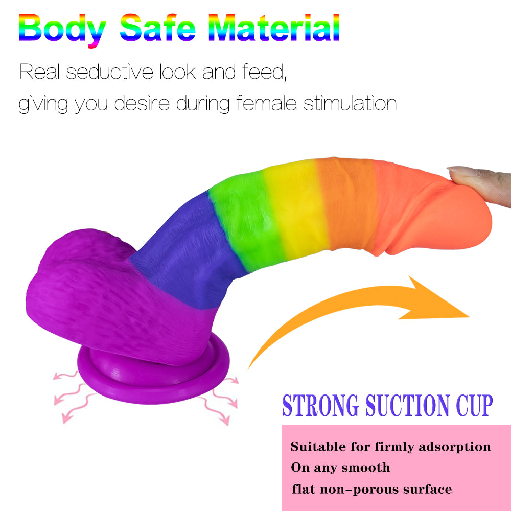 Rainbow Dildo | Silicone Suction Cups Allovers Thrusting Dildo-Uxolclub